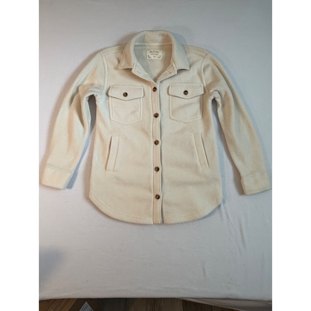 Altar'd State Cream Fleece Shacket Women XS Button Front Pocket Shirt Jacket